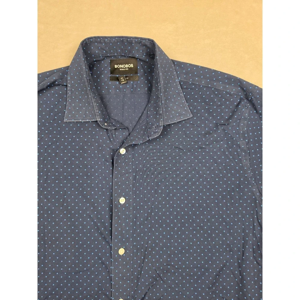 Bonobos Button Up Shirt Mens XXL Blue Polka Dot Wrinkle-Free Athletic Fit *Read